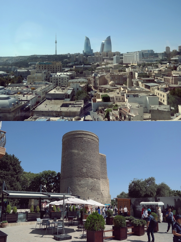 아제르바이잔의 수도 바쿠(위)와 아제르바이잔 메이든타워. 지평인문사회연구소