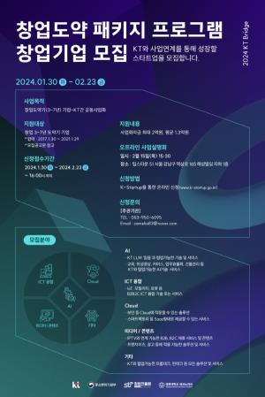 KT, 스타트업 발굴 ‘창업도약 패키지’ 3기 모집…오는 2월 23일까지