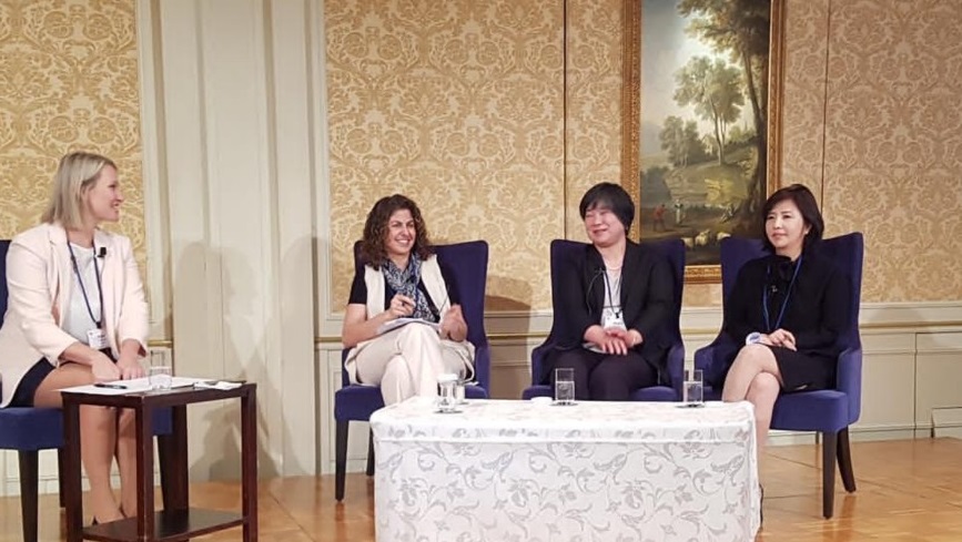 지난해 2월 21일 일본 도쿄에서 열린 세계여성이사협회 일본지사 포럼에서 패널로 참석한 모진(맨 오른쪽) 대표.데임즈