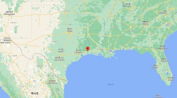 미국 골든 트라이앵글 폴리머스 프로젝트 현장 위치도. 해당 현장은 미국 텍사스 휴스턴에서 동쪽으로 180㎞ 떨어진 오렌지 카운티에 위치하고 있다. 사진=DL이앤씨
