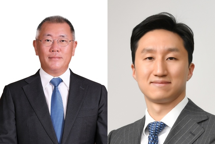정의선(왼쪽) 현대자동차그룹 회장, 정기선 HD현대 회장.<각 사>