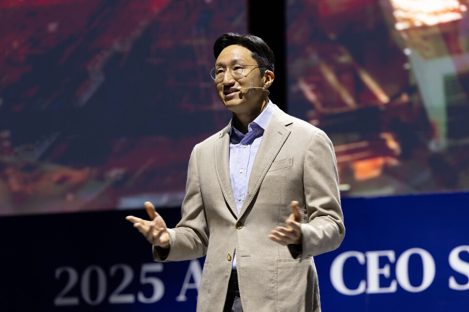 정기선 HD현대 회장이 지난 10월 27일 APEC CEO 서밋 ‘퓨처 테크 포럼 조선‘에서 기조연설을 진행했다.<HD현대>